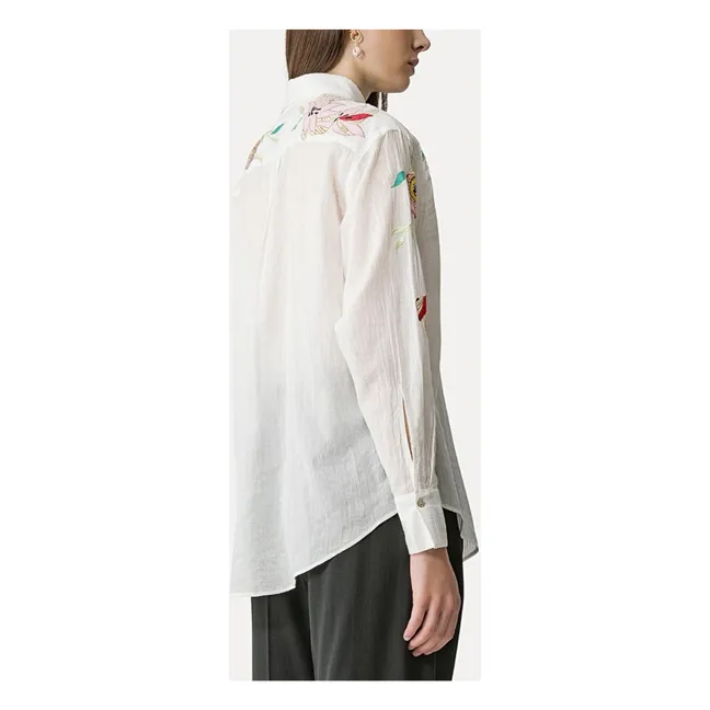Heaven" embroidered cotton voile shirt | White