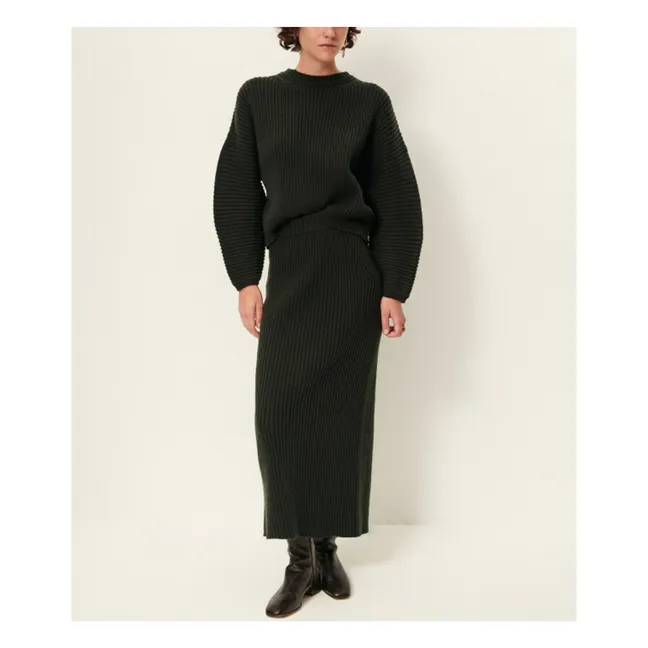 Maglione a coste in lana Kanso | Verde scuro