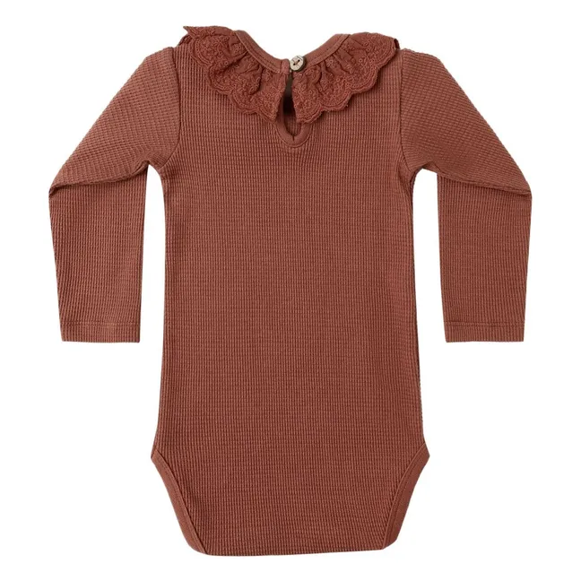 Body Col Volants Maille | Rouge Brun