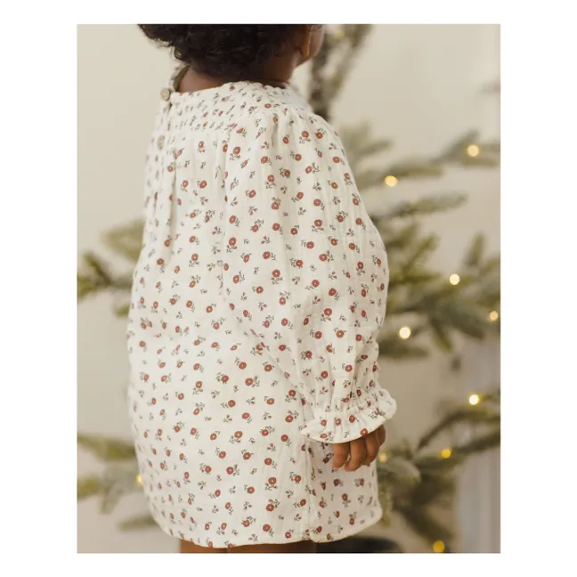 Blumenkleid Gaze Bio-Baumwolle | Elfenbeinfarben