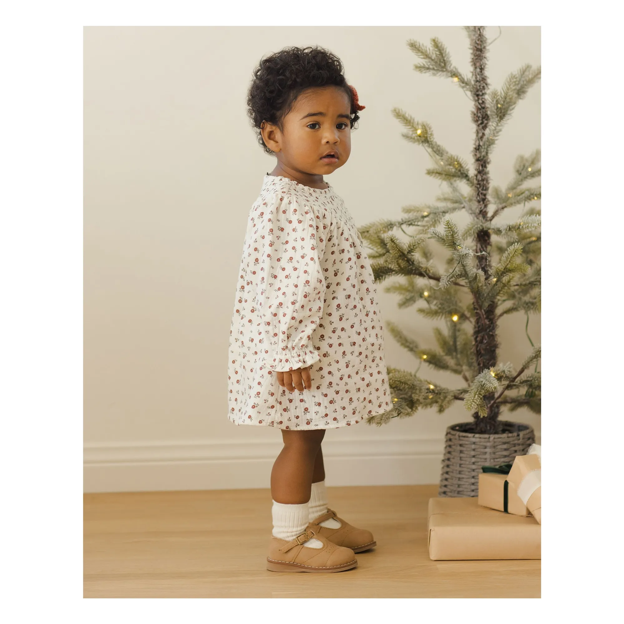 Quincy Mae Ivory Organic Cotton Floral Gauze Dress