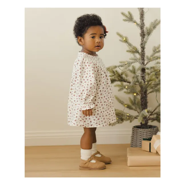 Blumenkleid Gaze Bio-Baumwolle | Elfenbeinfarben