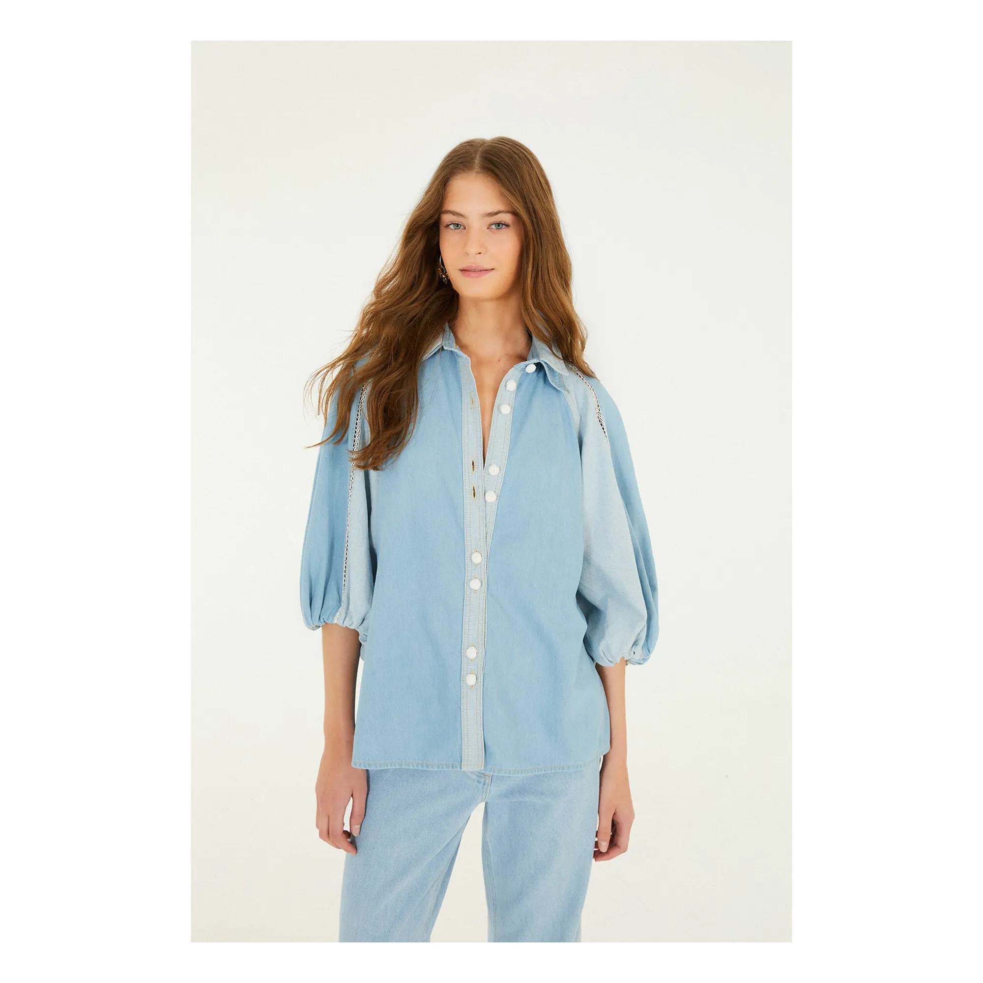 Farm Rio Blue Blouse Bicolore Denim
