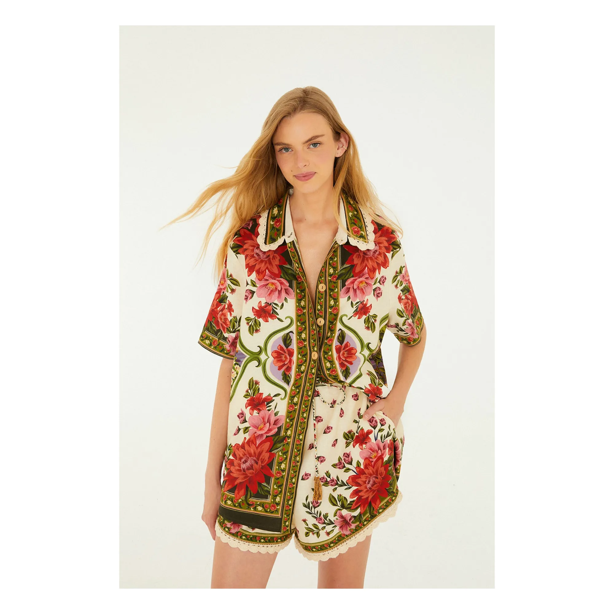 Farm Rio Ecru Wonder Rio Linen Shorts