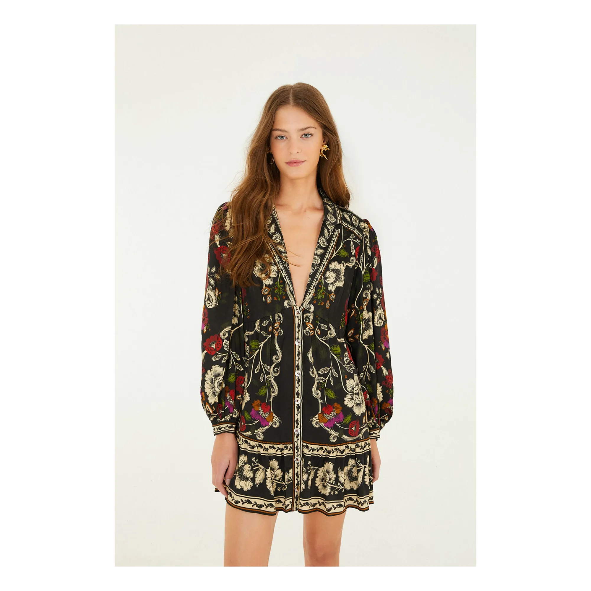 Farm Rio Black Rococo Flowers Short Dress
