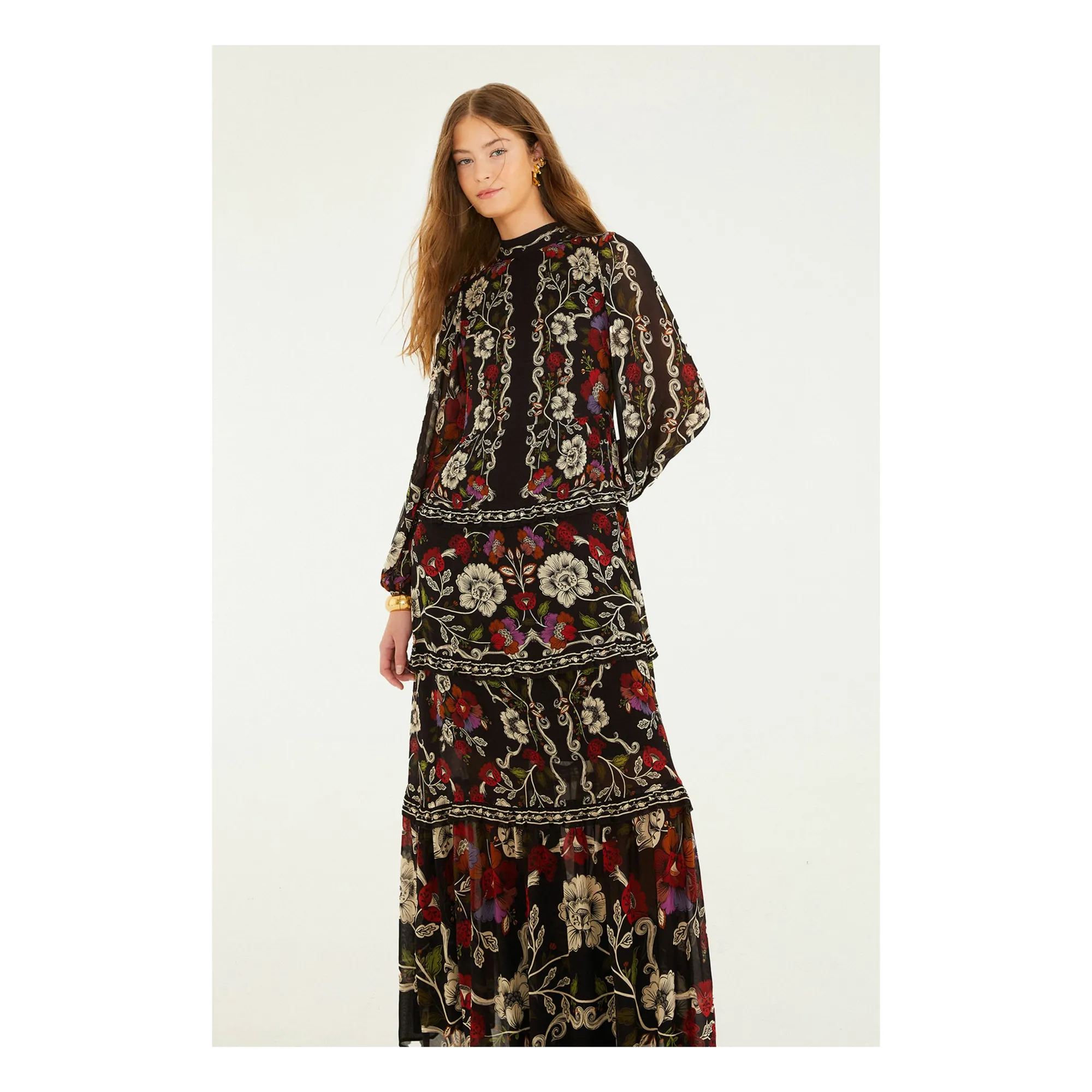 Farm Rio Black Rococo Flowers Dress