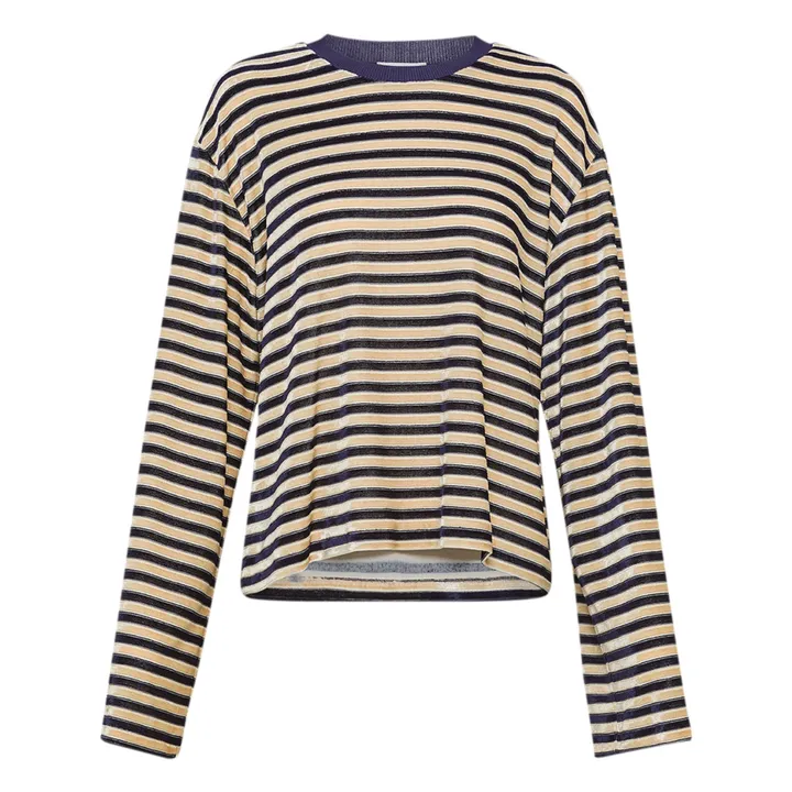 T-shirt Shine Rayures Velours | Bleu nuit- Image produit n°0