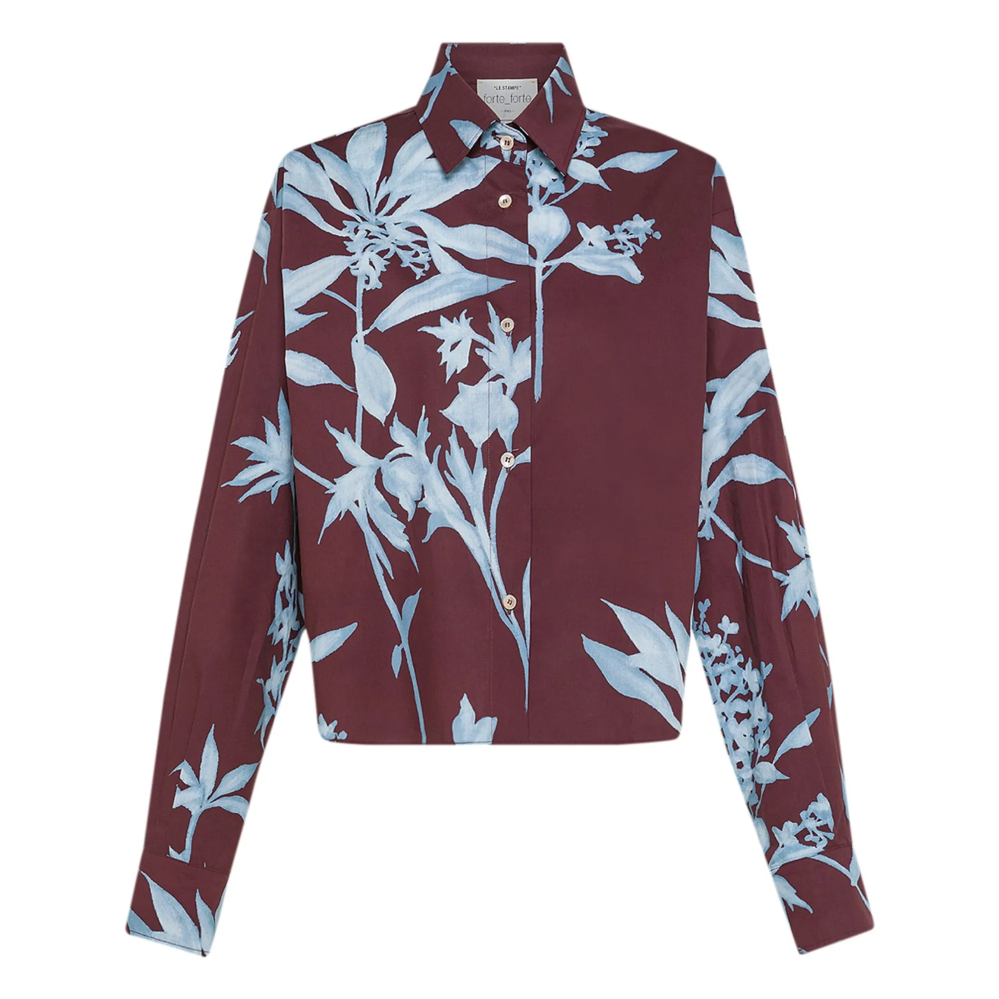 Forte Forte Chocolate Boxy 'Herbarium' Cotton Poplin Shirt