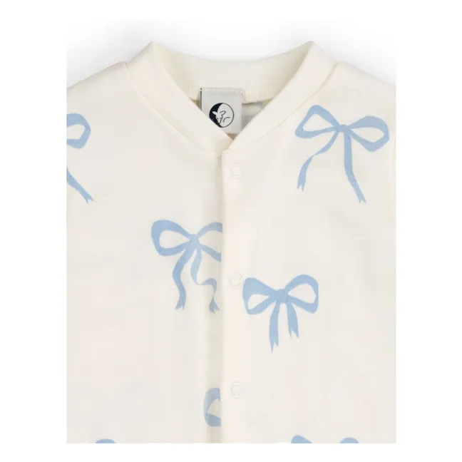 Pyjama avec pieds Nœuds Coton Bio | Ecru