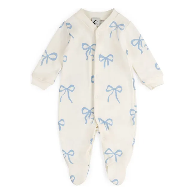 Pyjama avec pieds Nœuds Coton Bio | Ecru