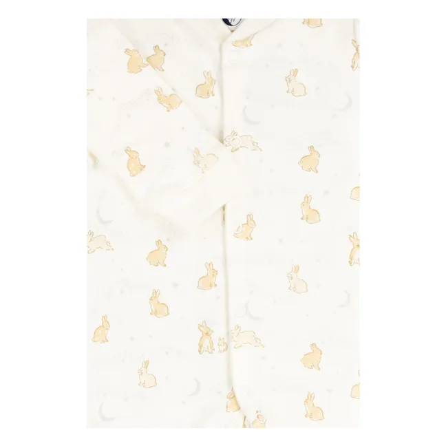 Pyjama avec pieds Lapins Coton Bio | Ecru