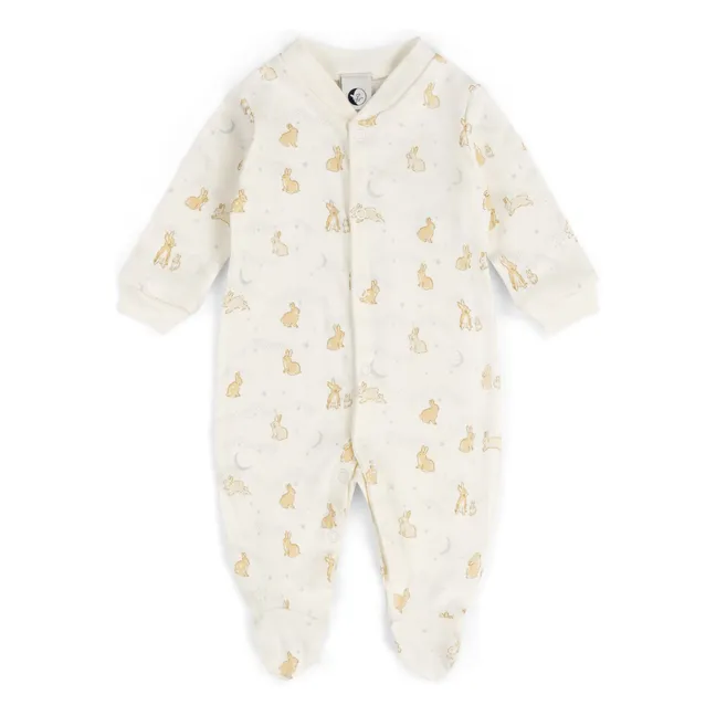 Pyjama mit Füßen Kaninchen Bio-Baumwolle | Seidenfarben