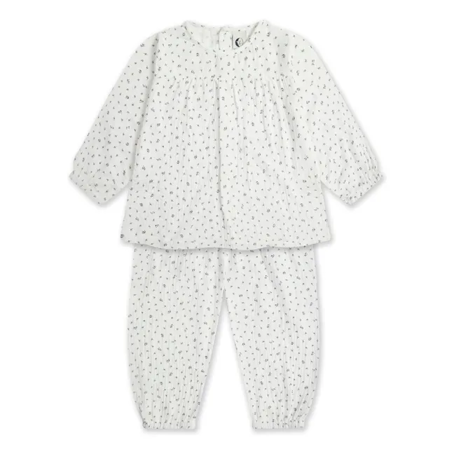 Pyjama Fleuri Gaze de Coton Bio | Blanc