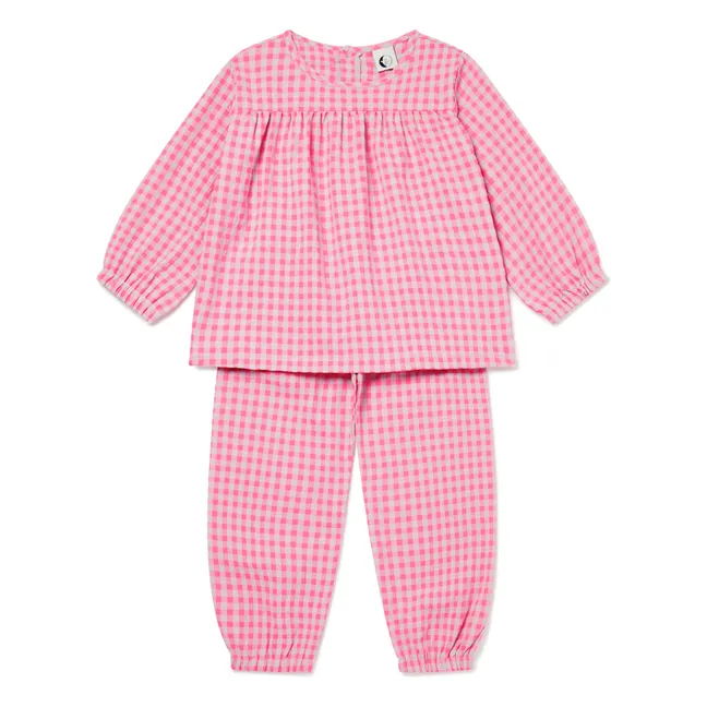 Gingham Seersucker Organic Cotton Pyjamas | Pink