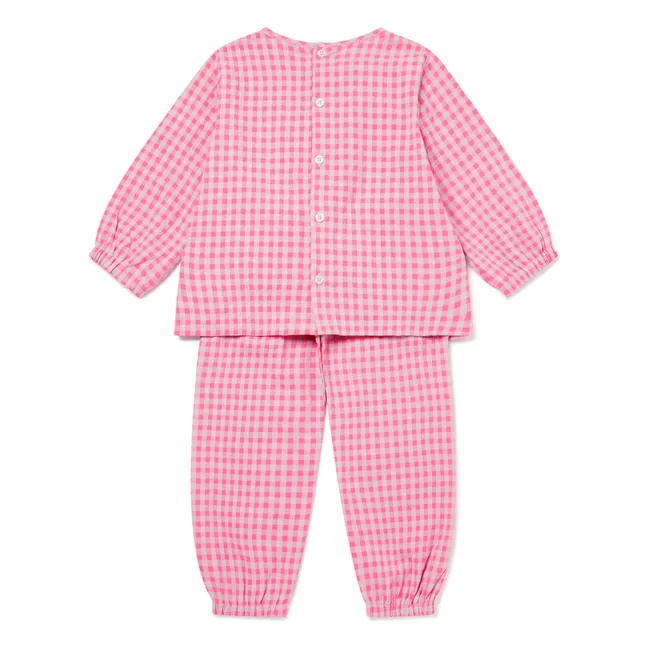 Pigiama in cotone biologico con motivo seersucker a motivo gingham | Rosa