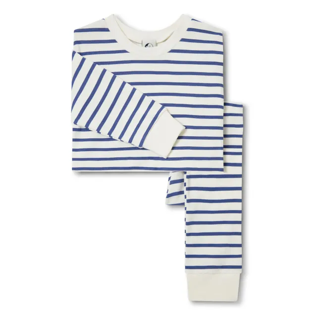 Pijama de rayas de algodón ecológico | Azul