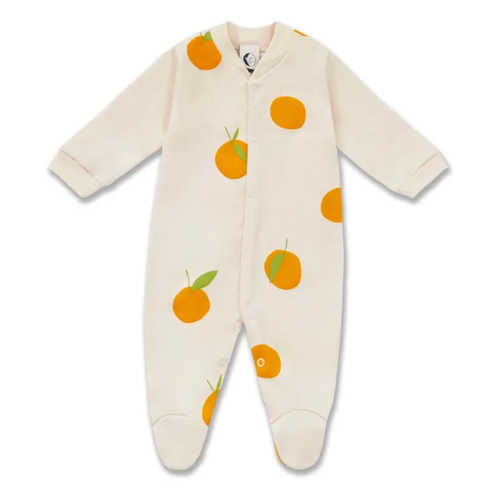 Pyjama avec pieds Clémentines Coton Bio | Ecru- Image produit n°0