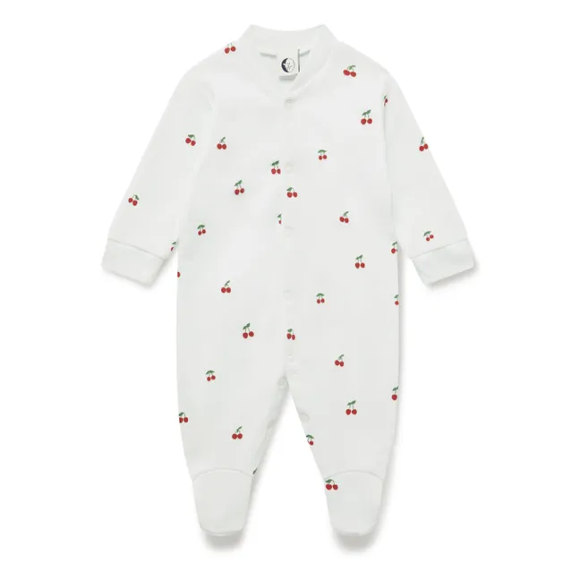 Pyjama avec pieds Cerises Coton Bio | Blanc