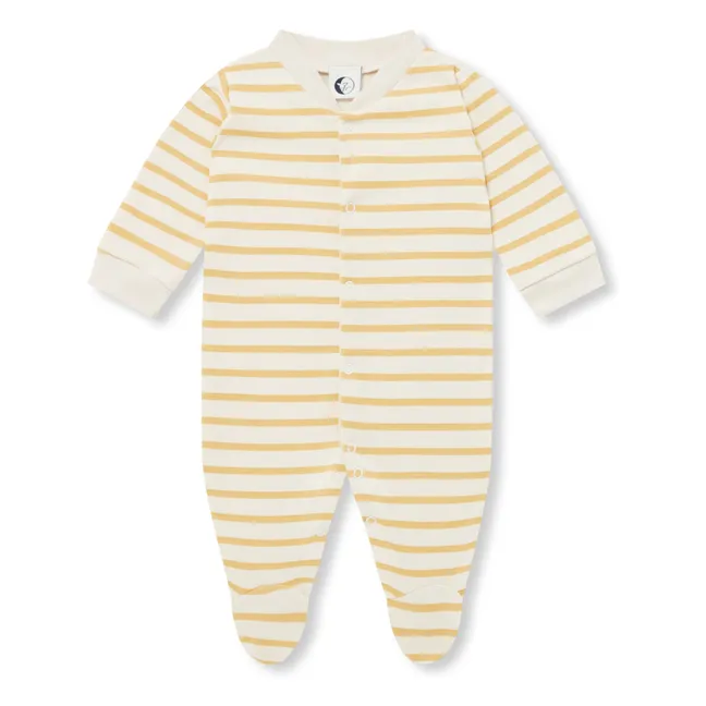 Pyjama avec pieds Rayé Coton Bio | Jaune