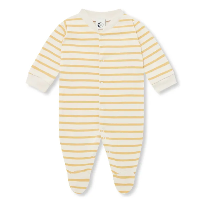 Pyjama avec pieds Rayé Coton Bio | Jaune- Image produit n°0