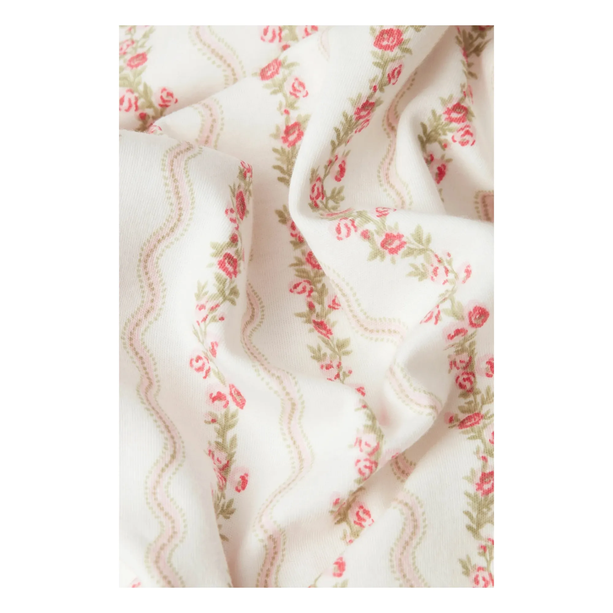 Pyjama Rayé Fleuri Coton Bio | Ecru- Image produit n°2