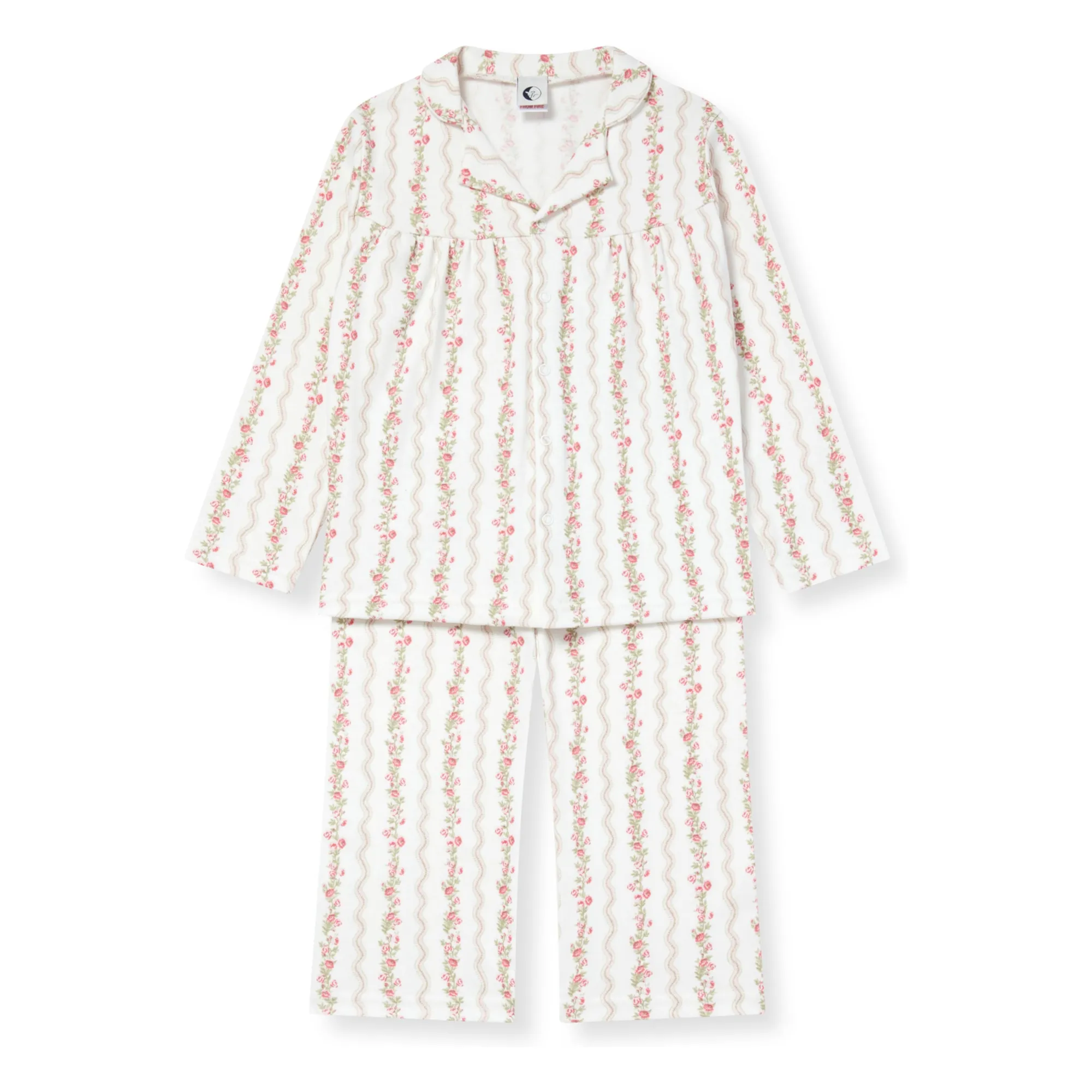 Pyjama Rayé Fleuri Coton Bio | Ecru- Image produit n°0