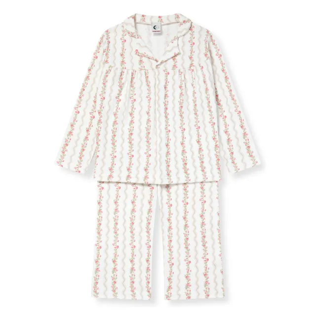 Pyjama mit gestreiften Blumen aus Bio-Baumwolle | Seidenfarben