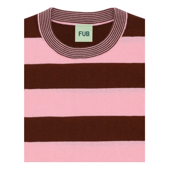 T-shirt Oversize Rayé Maille Extra Fine Coton Bio | Rose