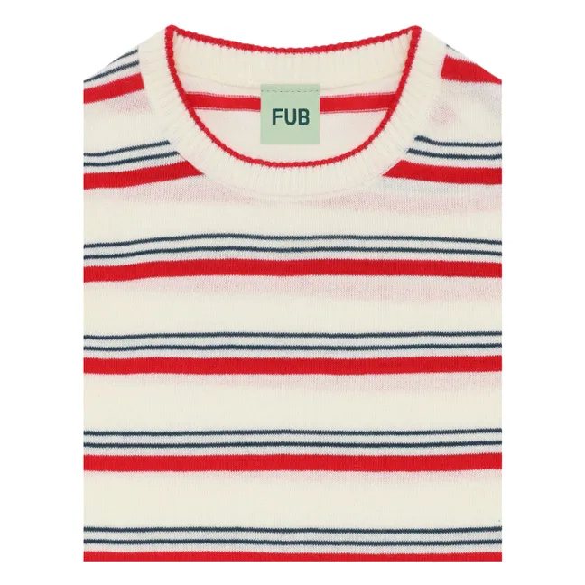 Camiseta de rayas de punto extrafino Algodón orgánico | Rojo