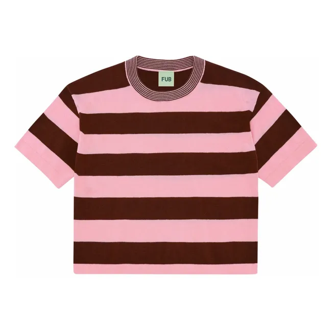 T-shirt Oversize Rayé Maille Extra Fine Coton Bio | Rose