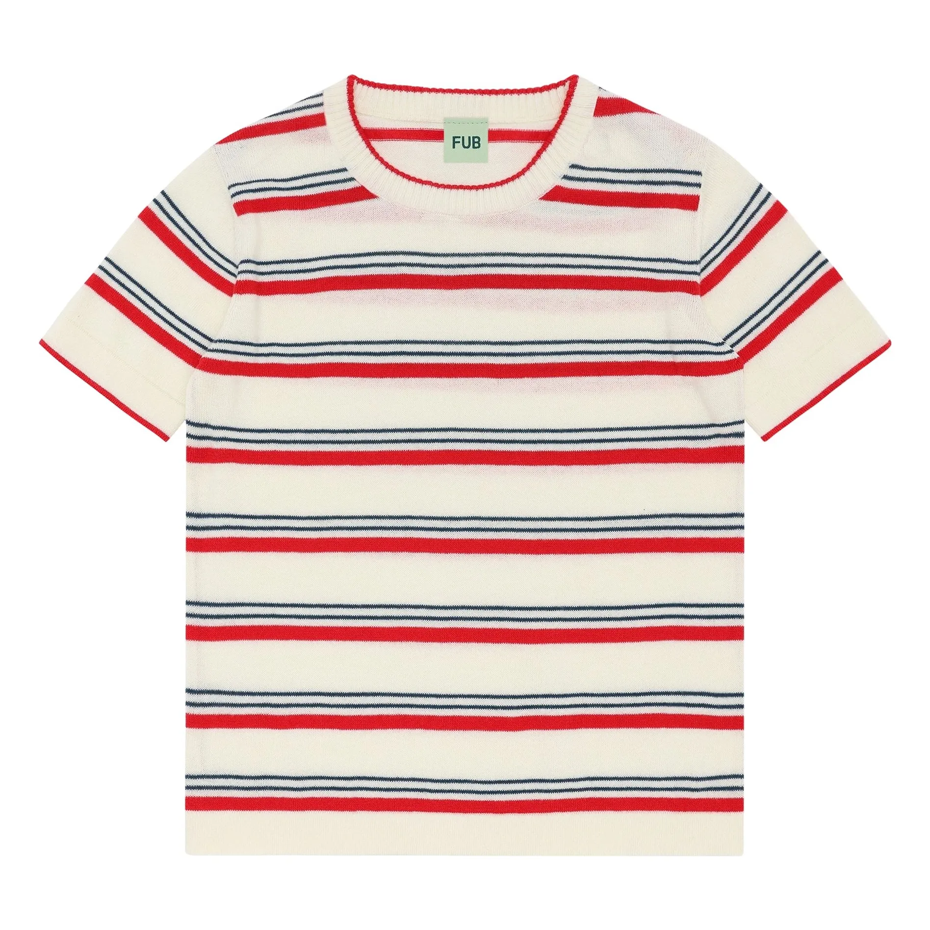 Fub Red Striped T-Shirt Extra Fine Mesh Organic Cotton