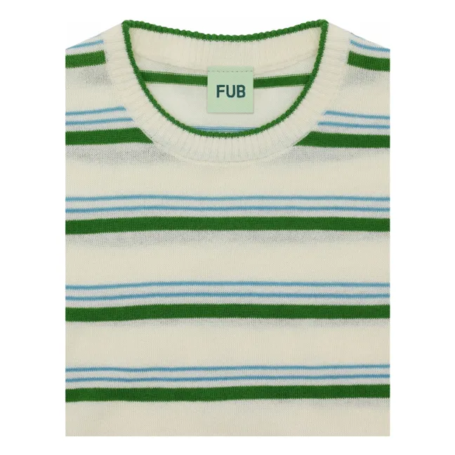 Camiseta de rayas de punto extrafino Algodón orgánico | Verde