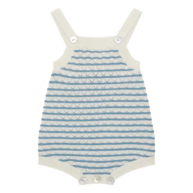 Barboteuse Pointelle Rayée Maille Fine Coton Bio | Bleu azur