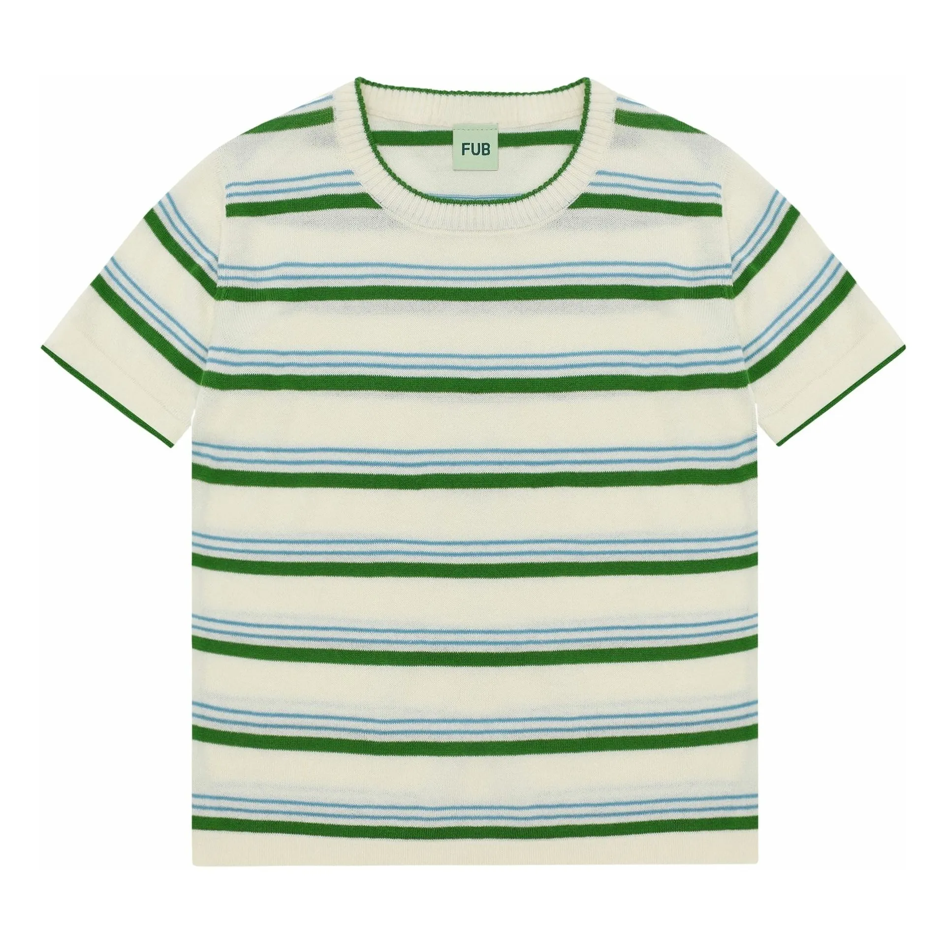 Fub Green Striped T-Shirt Extra Fine Mesh Organic Cotton