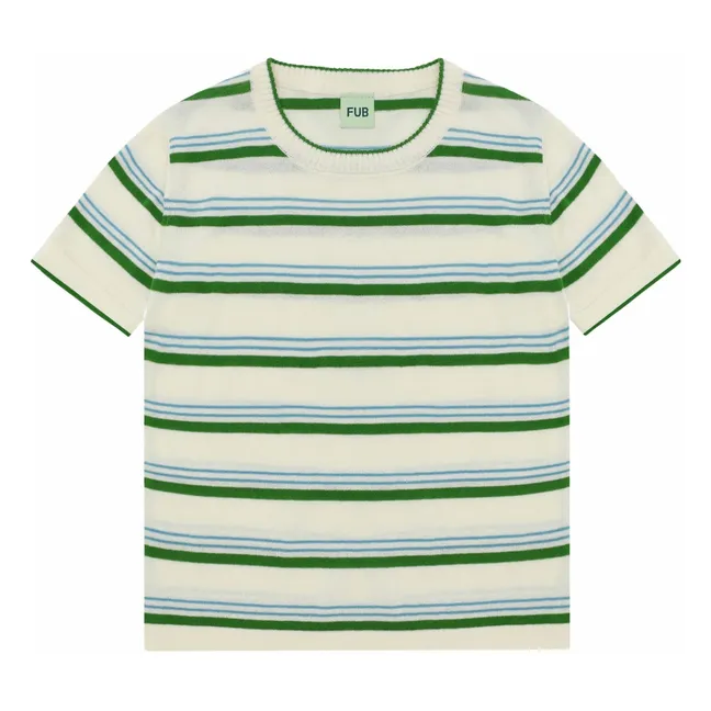 Camiseta de rayas de punto extrafino Algodón orgánico | Verde