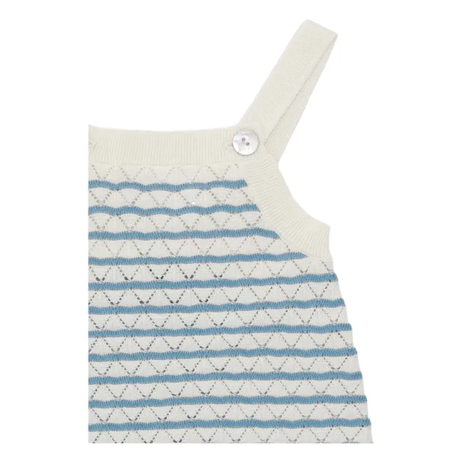 Barboteuse Pointelle Rayée Maille Fine Coton Bio | Bleu azur