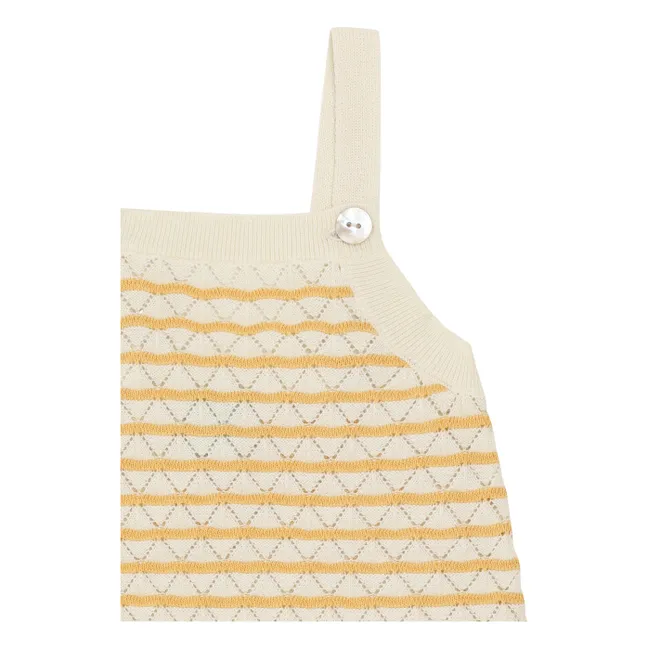 Barboteuse Pointelle Rayée Maille Fine Coton Bio | Jaune