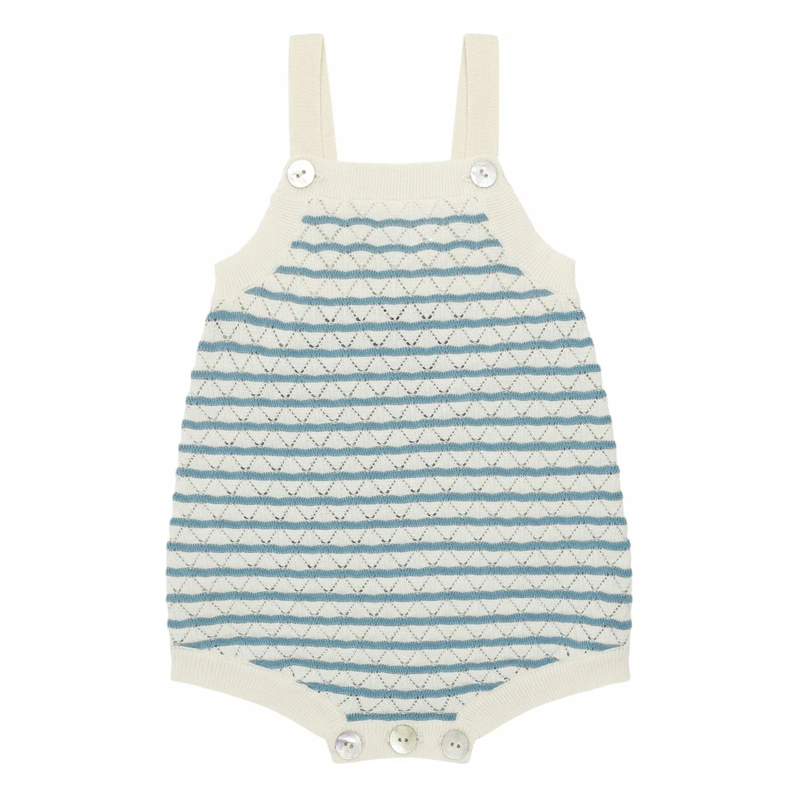 Barboteuse Pointelle Rayée Maille Fine Coton Bio | Bleu azur- Image produit n°0