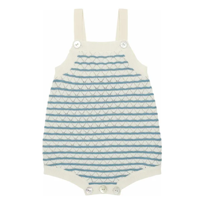Barboteuse Pointelle Rayée Maille Fine Coton Bio | Bleu azur