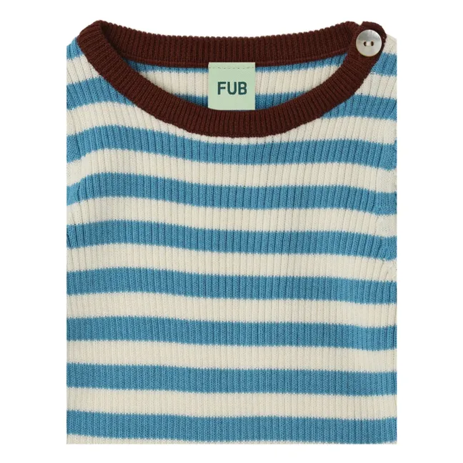 Gerippter Pullover mit Streifenmuster Feinmaschige Bio-Baumwolle | Azurblau