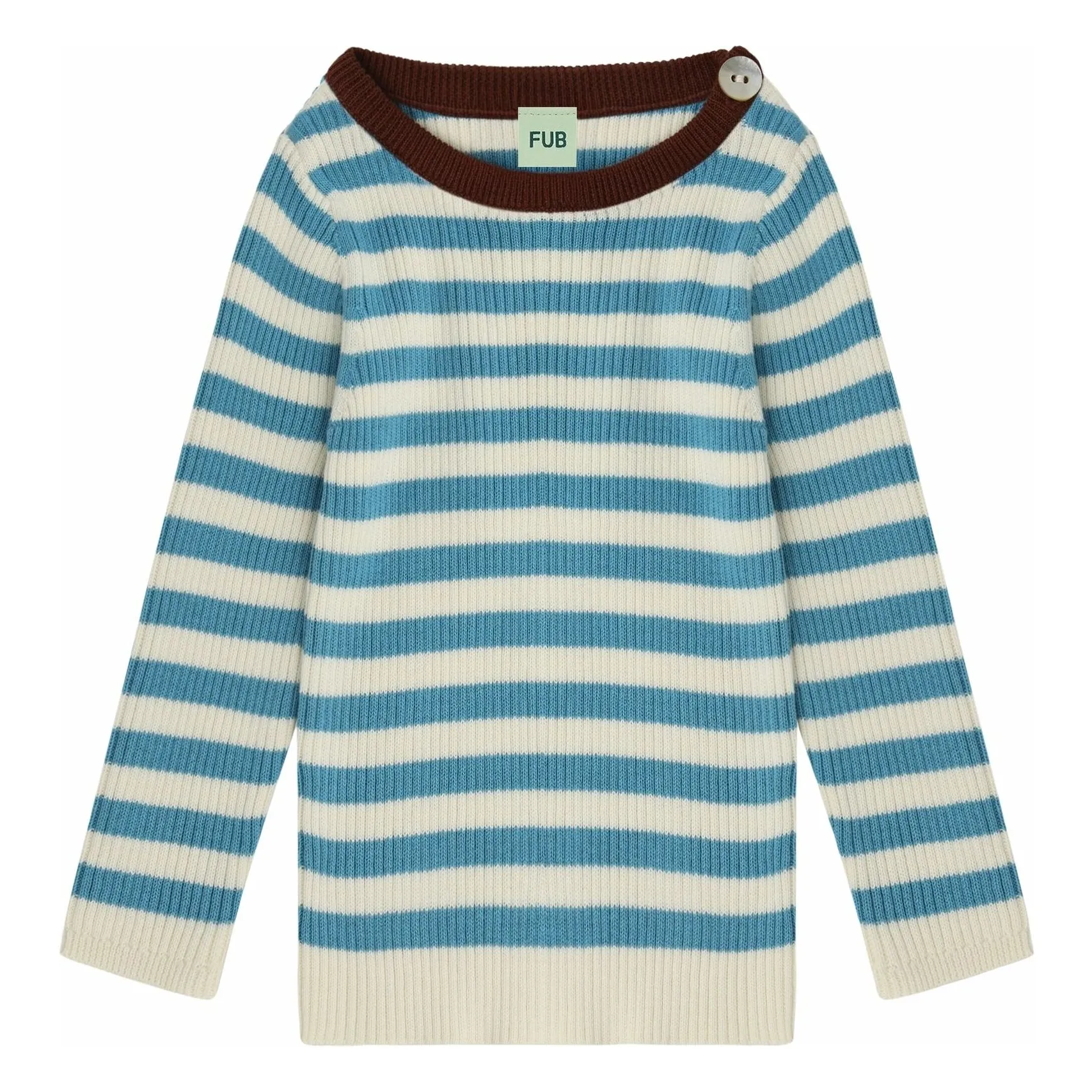Fub Azure Blue Ribbed Sweater Fine Knit Organic Cotton