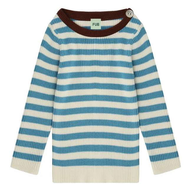 Gerippter Pullover mit Streifenmuster Feinmaschige Bio-Baumwolle | Azurblau