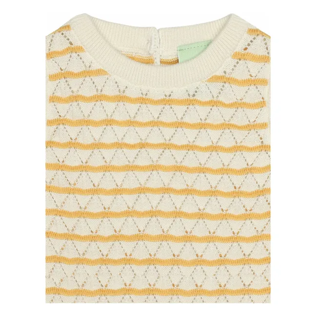 Top Pointelle Rayé Maille Fine Coton Bio | Jaune