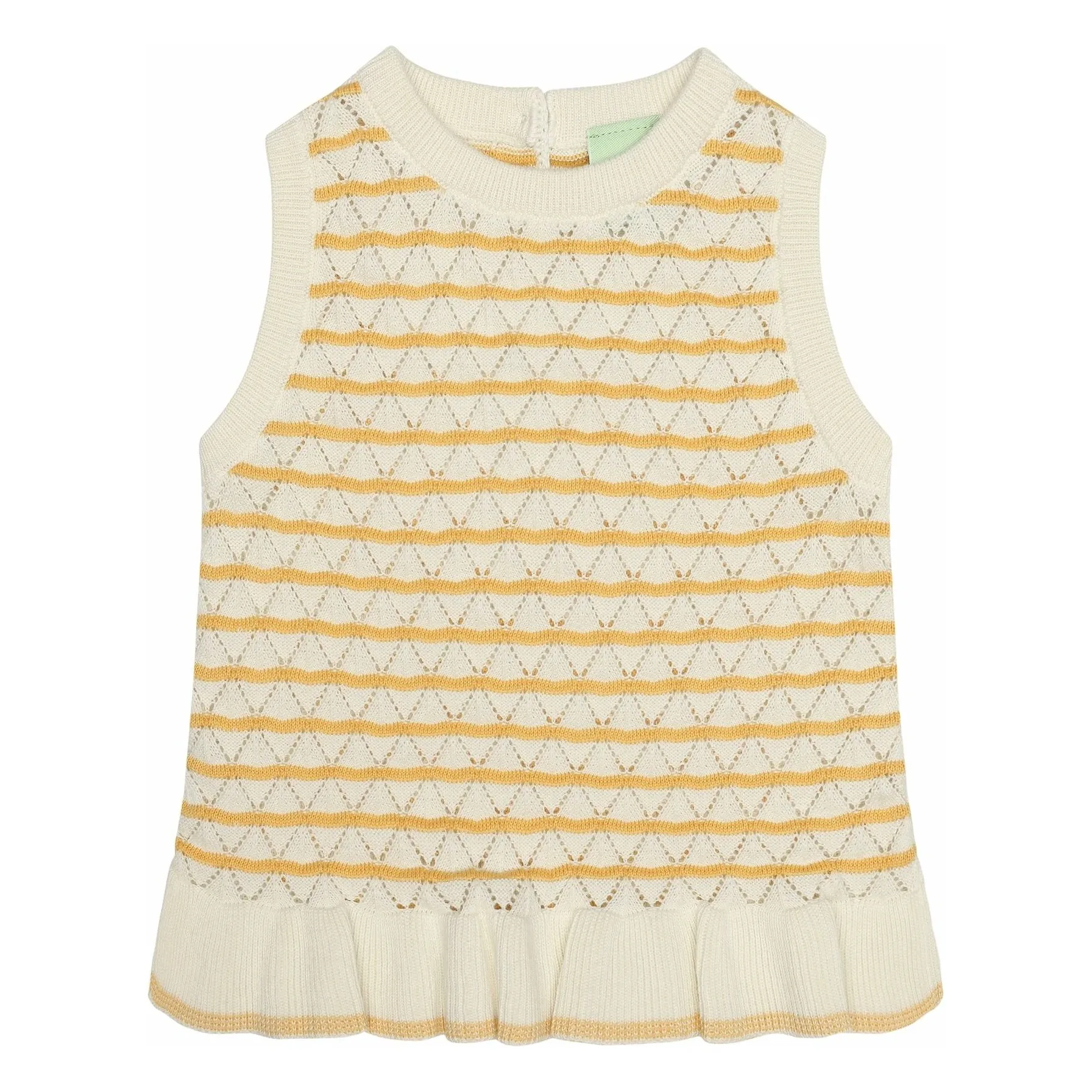 Fub Yellow Striped Pointelle Top Organic Cotton Fine Knit