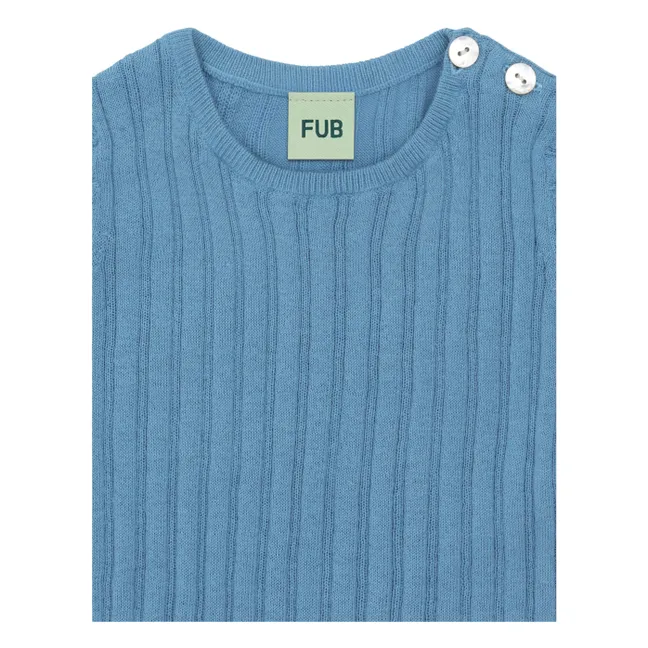 Body Côtelé Maille Fine Coton Bio | Bleu azur