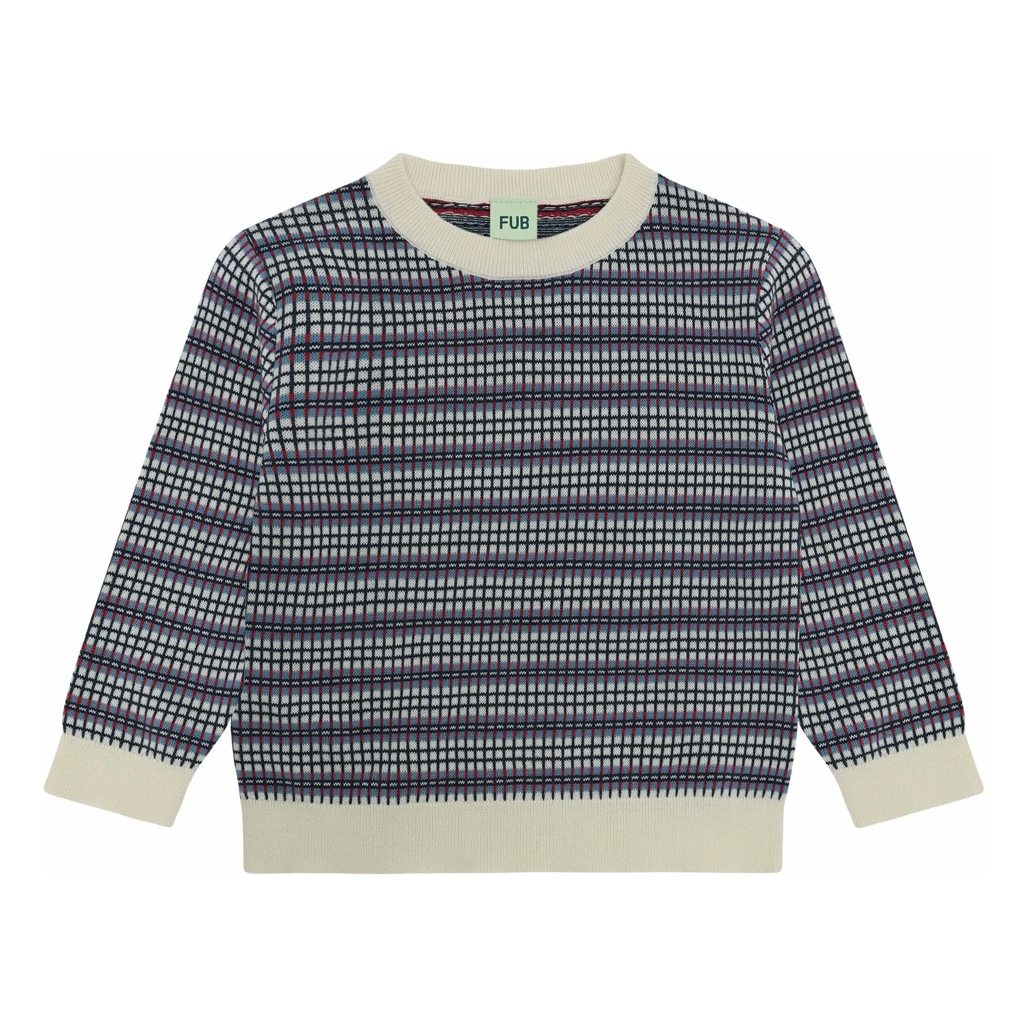 Pull Carreaux Maille Fine Coton Bio | Ecru- Image produit n°0