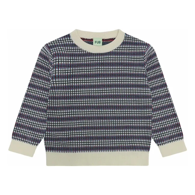 Pull Carreaux Maille Fine Coton Bio | Ecru