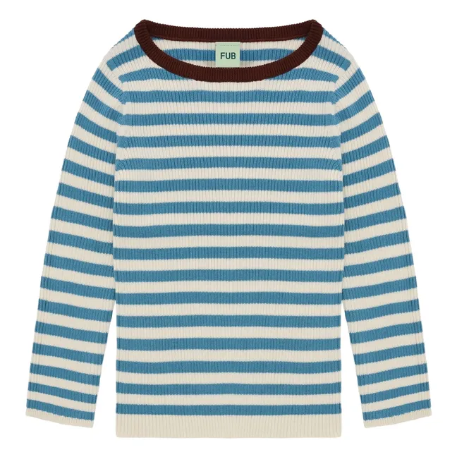 Organic Cotton Fine Knit Ribbed Sweater | Azure blue