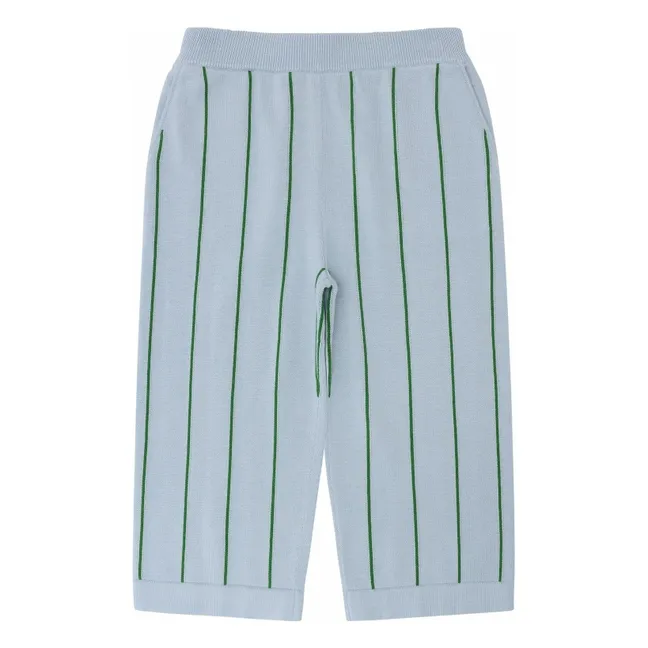 Pantalon Rayé Maille Extra Fine Coton Bio | Bleu pâle