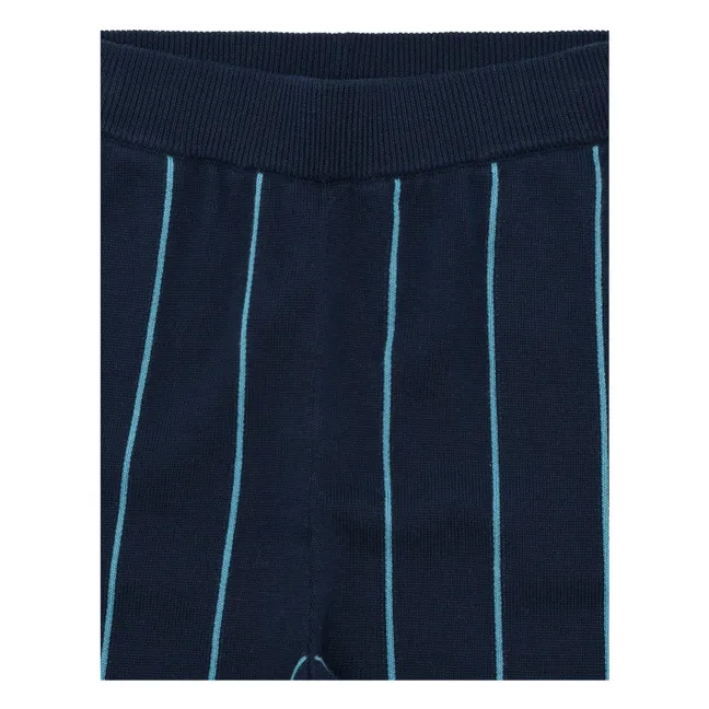 Pantaloni a righe in cotone organico a maglia extra fine | Blu marino